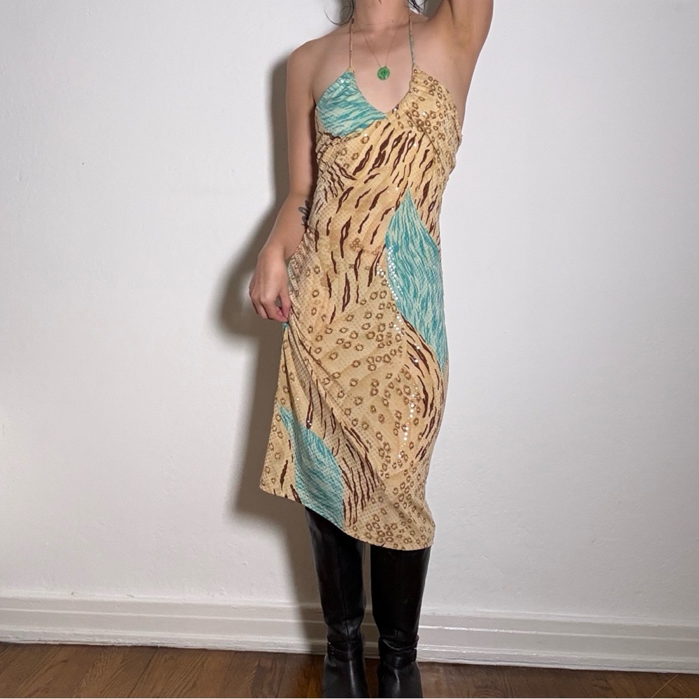 Vintage Bias Cut Animal Print Midi Dress